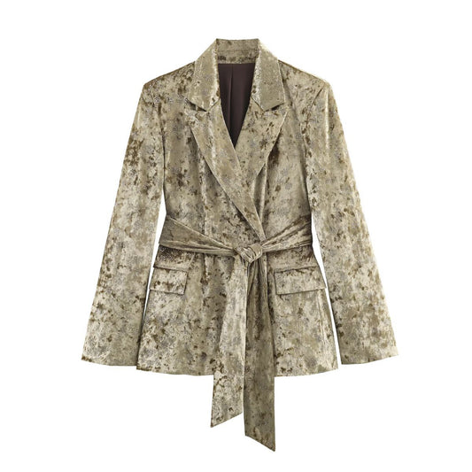 Womens Metallic-thread Waistband Blazer And Pants Set