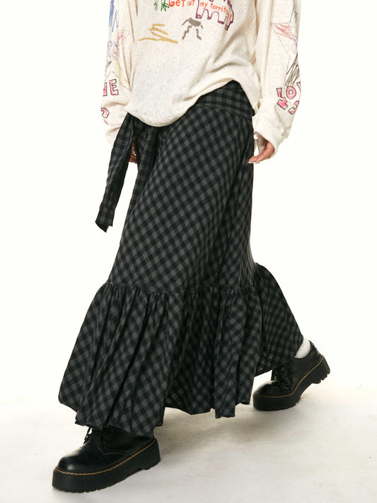 Women's Retro Easy Matching Ruffled Plaid Fishtail Skirt