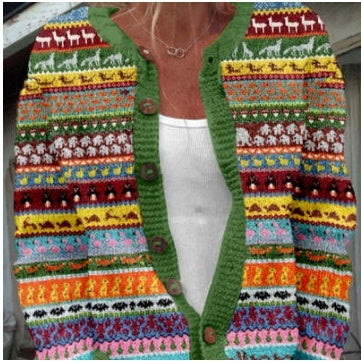 Womens All-Match Printed Knitted Faux Sweater Fabric Cardigan For FallWinter