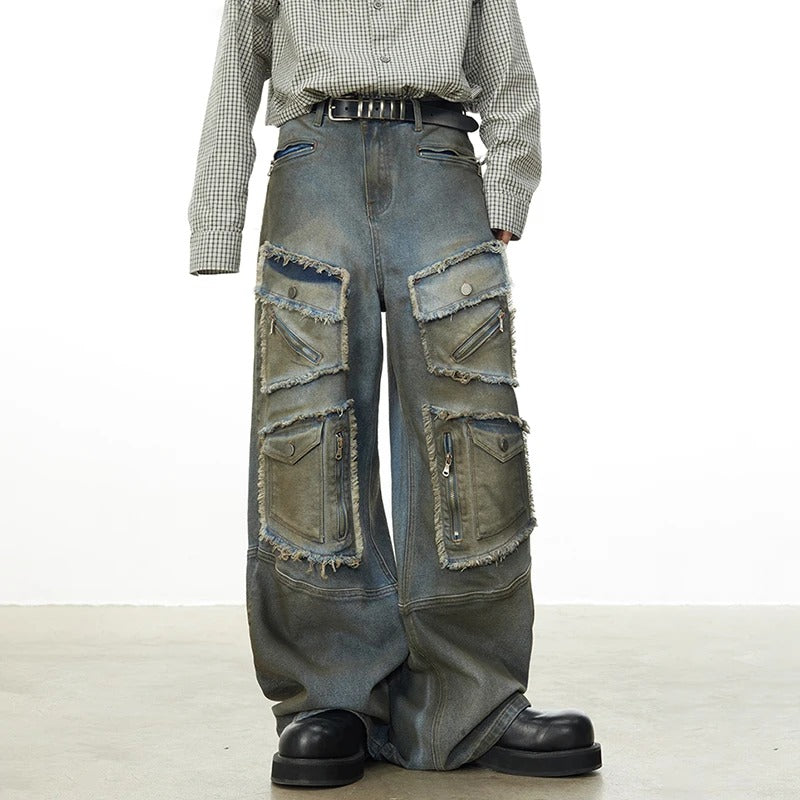 Multi-pocket Zipper Do The Old Cowboy Jacket Vintage Straight Jeans