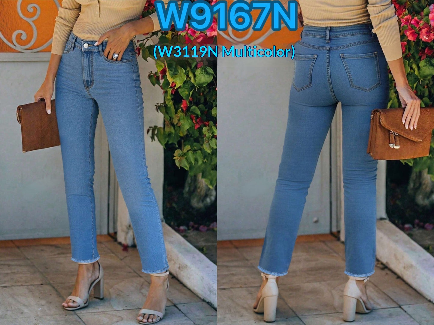 Raw Edge White Stretch Denim Straight Leg Pants