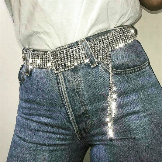 Women's Shiny Alloy Belt With Rhinestones