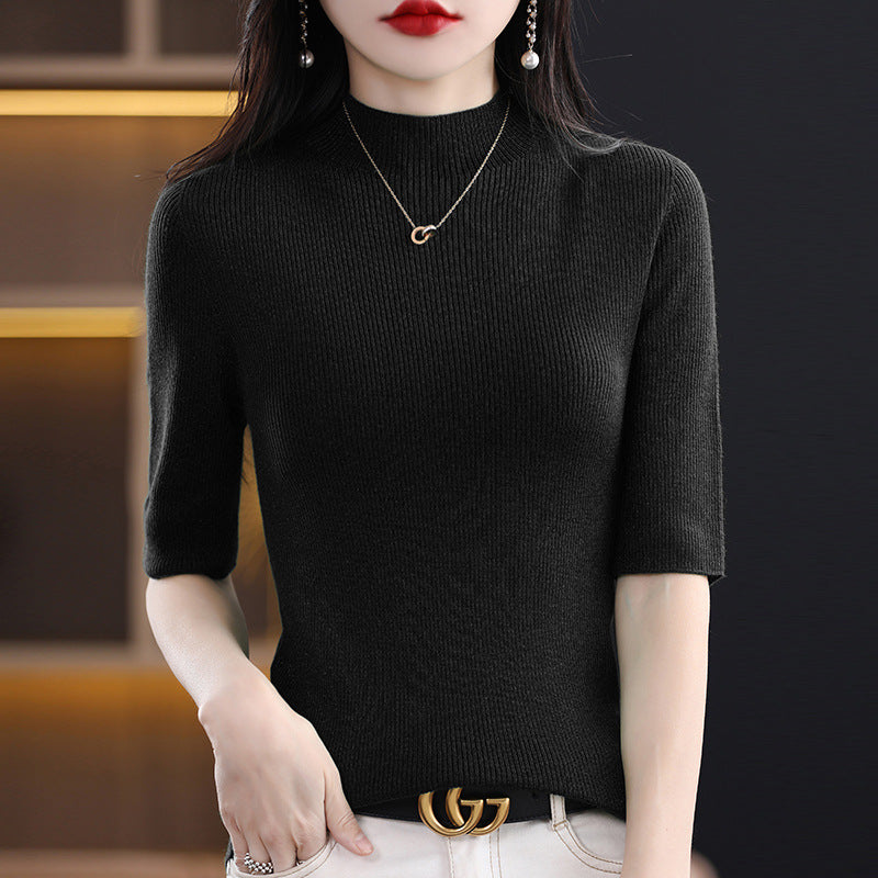 Spring New Half Turtleneck Half Sleeve Women's Bottoming Sweater