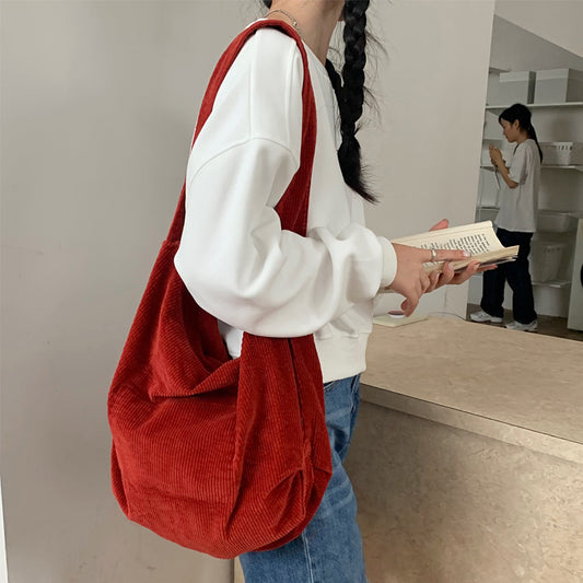 Corduroy Artsy Women's Japanese And Korean Vintage Shoulder Bag