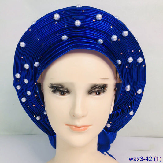 Arabian Large Pearl Women's Jacquard Pleated Braided Turban