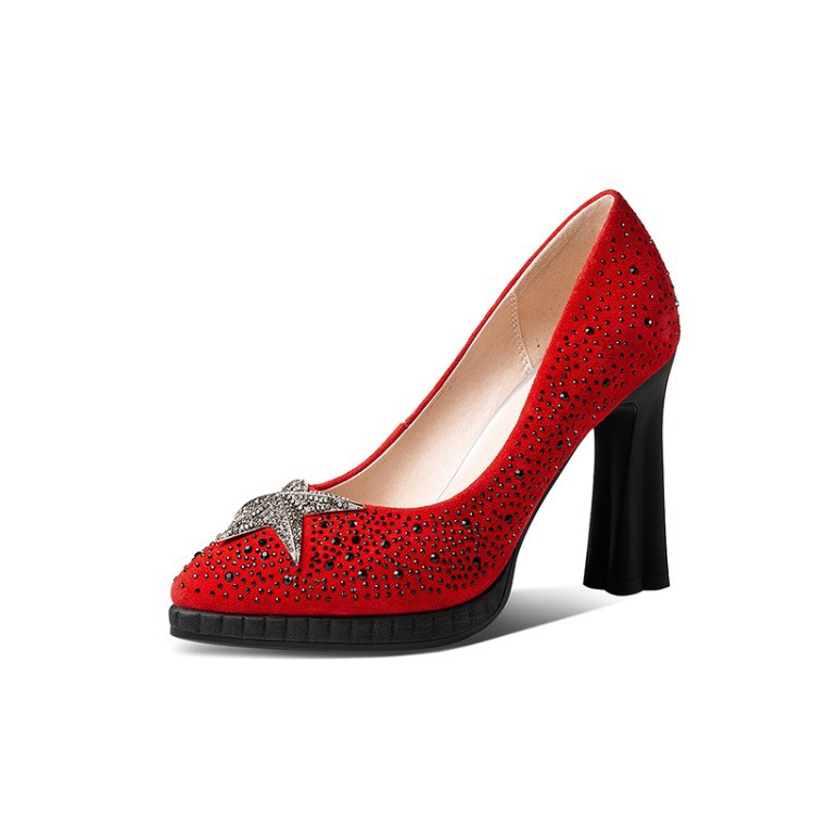 Sheepskin Nightclub Women's Shoes French Rhinestone 10cm High Heels