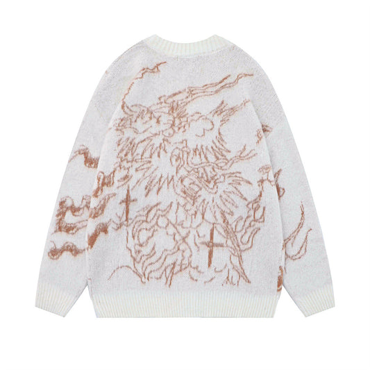 High Street Full Of Abstract Jacquard And Fleece Lining Thickened V-neck Sweater