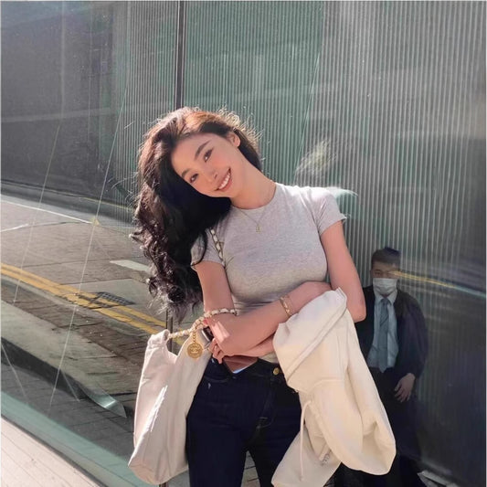 Classic Shoulder Hot Girl Sports Bottoming Skinny Top