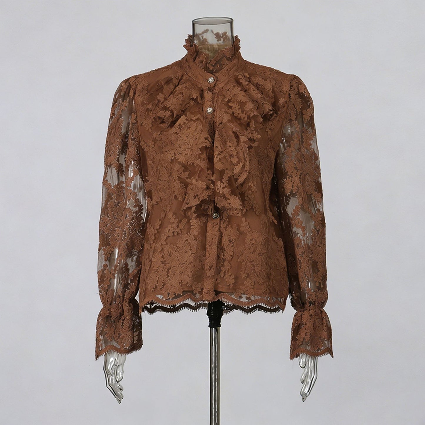 Retro 3D Floral Lace Long-Sleeved Shirt