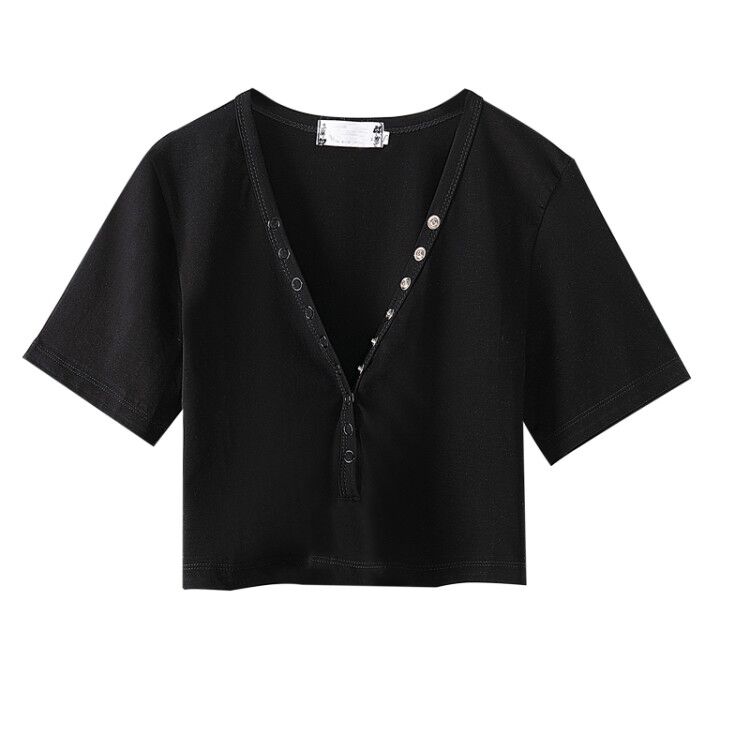 Small Slim V-neck Short Top T-shirt Female