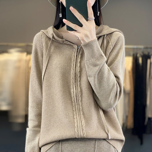 Double Zipper Cardigan Sweater Hoodie Loose-fitting Hoodie Long Sleeve
