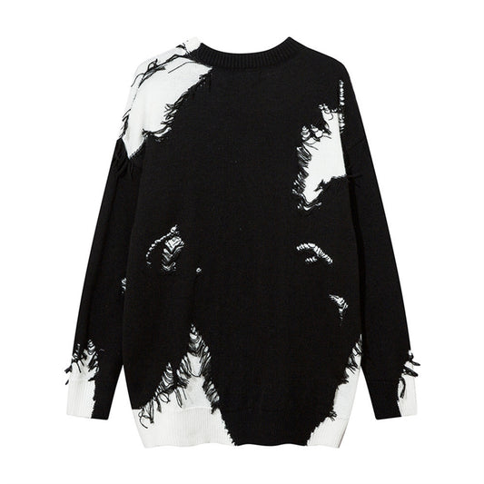 Multi-colored Rough Edges Round Neck Sweater Men's Street
