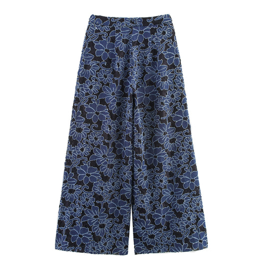 Loose Casual Simple Style Embroidered Commuter Trousers