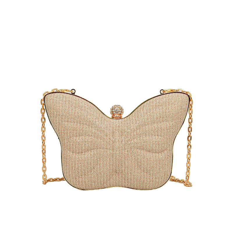 Cute Butterfly Stripe Clipped Button Metal Women's Chain Messenger Bag