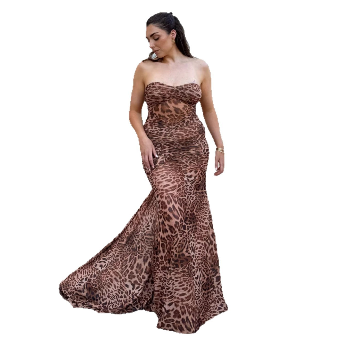 New Womens Leopard-print Slip Dress