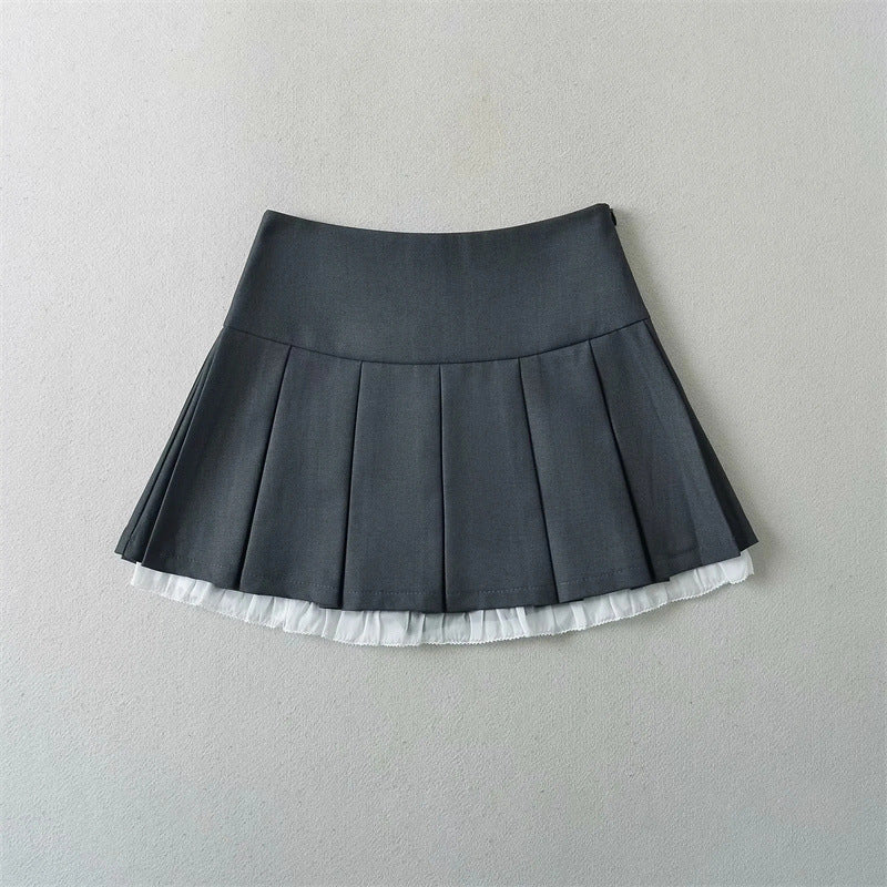 Sweet Cool Hot Girl Lace Stitching High Waist Pleated Skirt