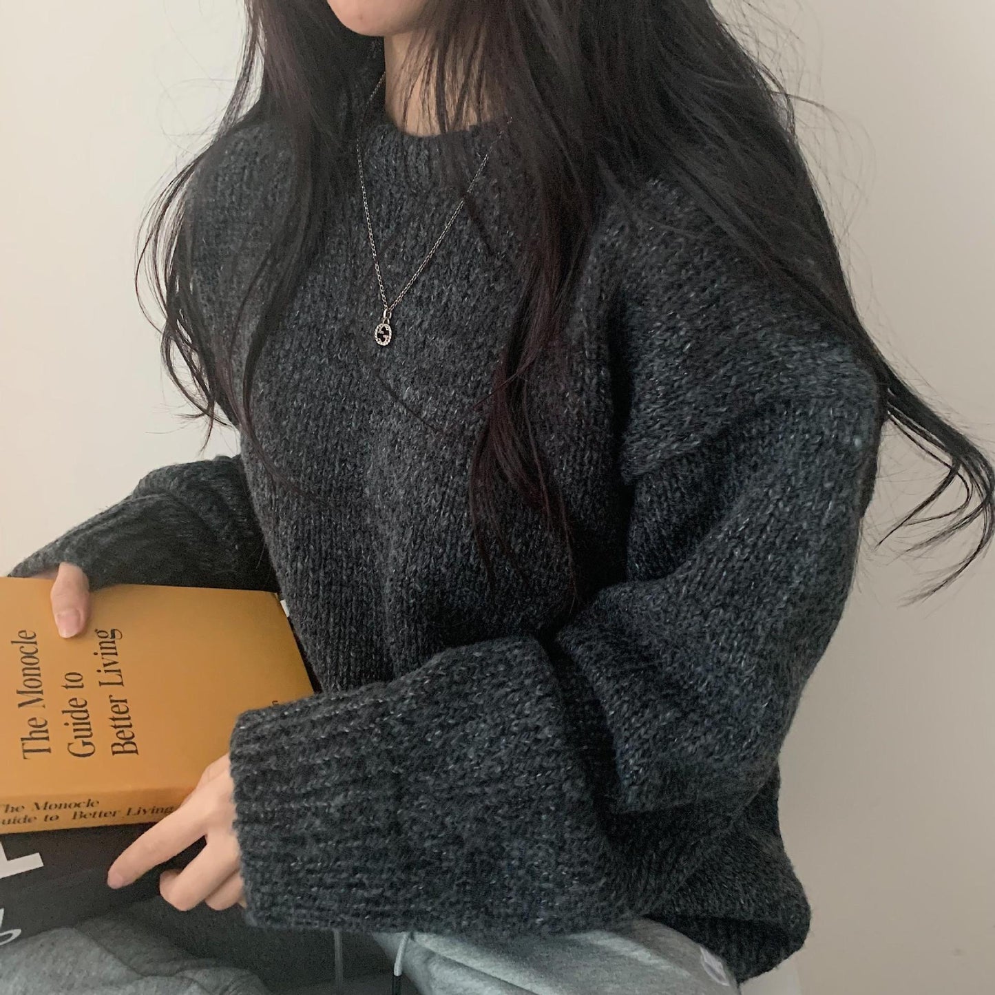 Versatile Long Sleeve Round Neck Pullover Sweater