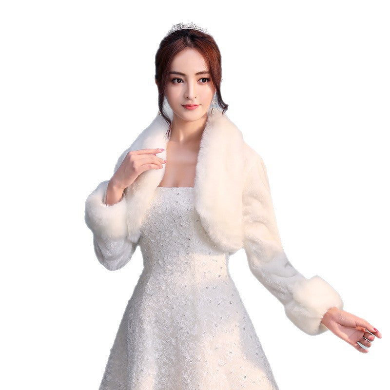 New Autumn And Winter Warm Fur Collar Cardigan Imitation Fur Dress Fur Shawl