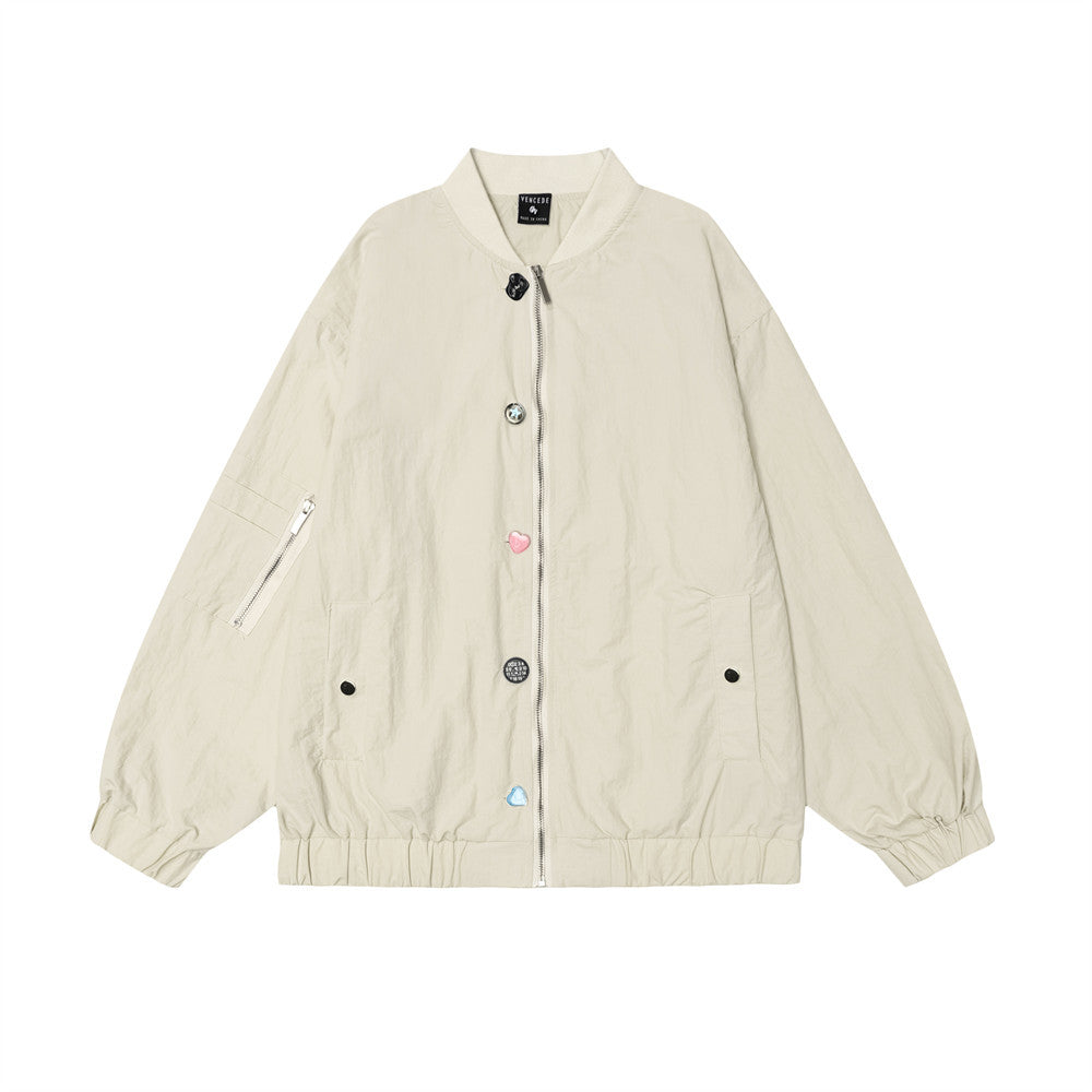 Fastener Decoration Design Color Matching Zipped Stand Collar Jacket