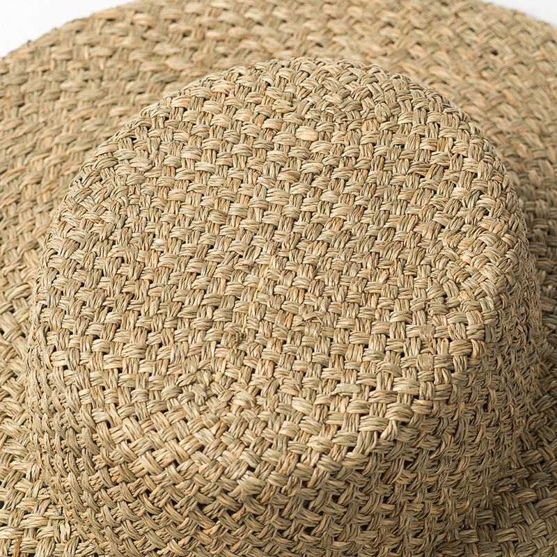 Handwoven seaweed flat top straw hat