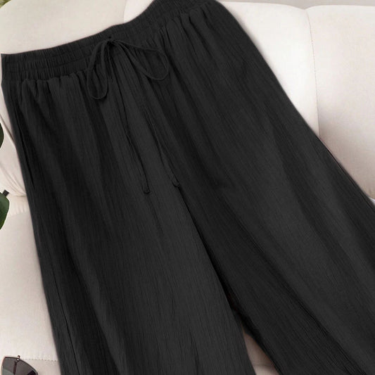 Elastic Waist Wide Leg Pants Cotton Loose Trousers