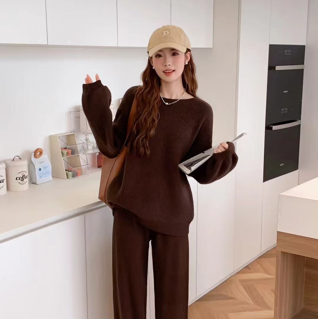 Knitting Suit Women's Round Neck Sweater Skirt Versatile Casual
