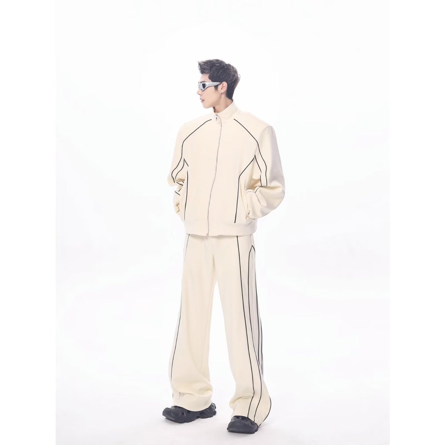 High-end Pu Shuai Casual Suit Loose Design Cardigan Stand Collar Jacket Wide Leg Pants Matching Two-piece Suit