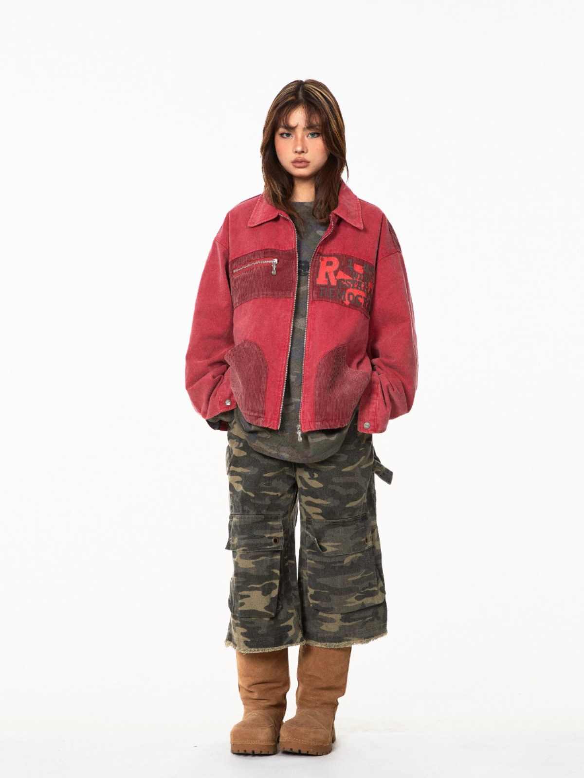 Patchwork Jacket Texture Three-dimensional Corduroy Pocket Baggy Coat