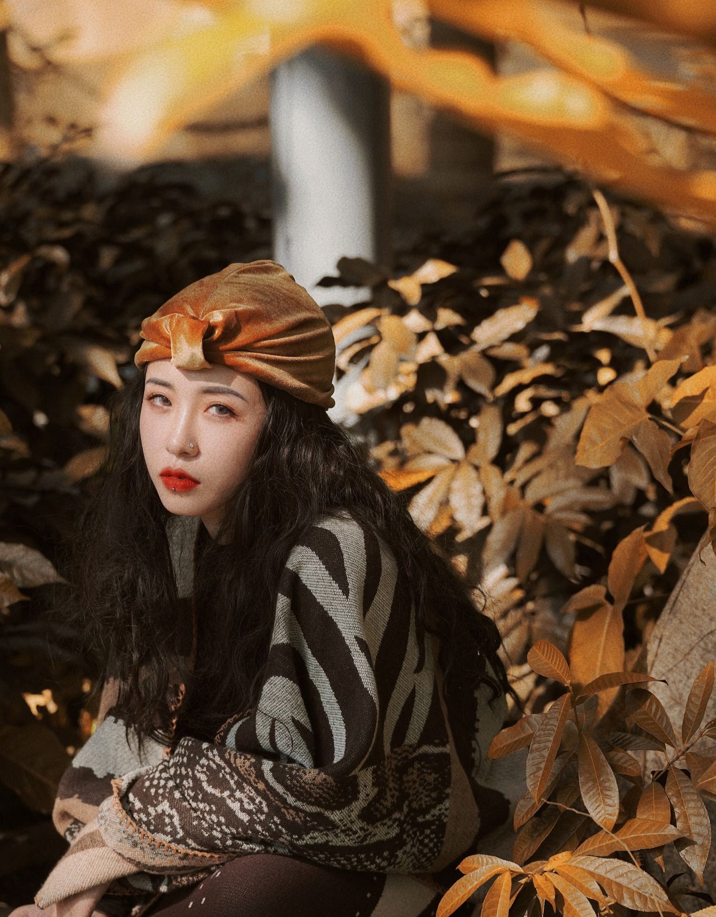 Vacation Trip Shoot Desert Travel Headscarf Vintage Gold Velvet Indian Hat