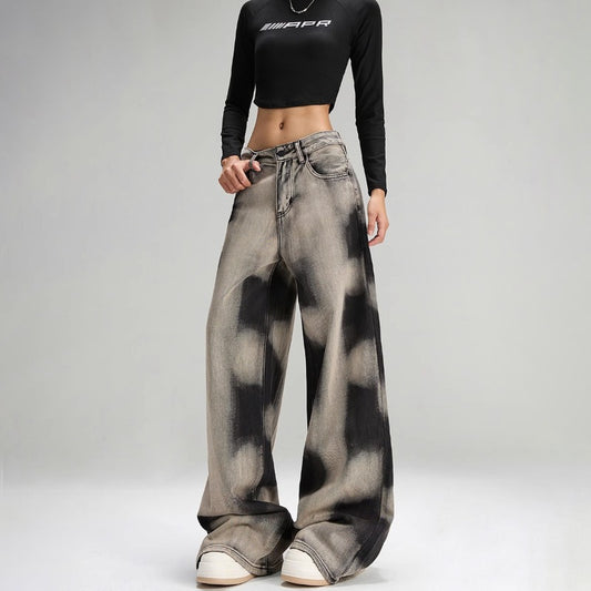 Pants Women's Design Sense Niche Street Vibe Retro Loose Tie-dyed Wide-leg Jeans