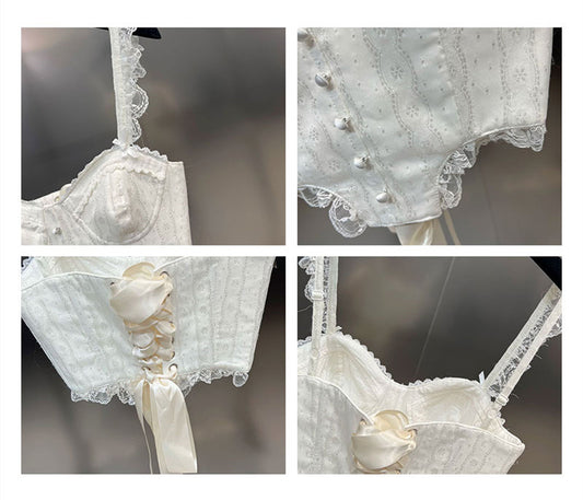 Shoulder Strap Single Breasted Back Ribbon Waist
