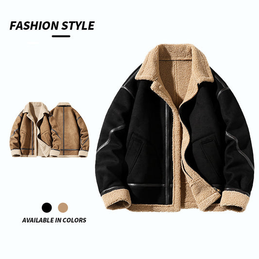 Men's Fleece-lined Thick Suede Leather Coat