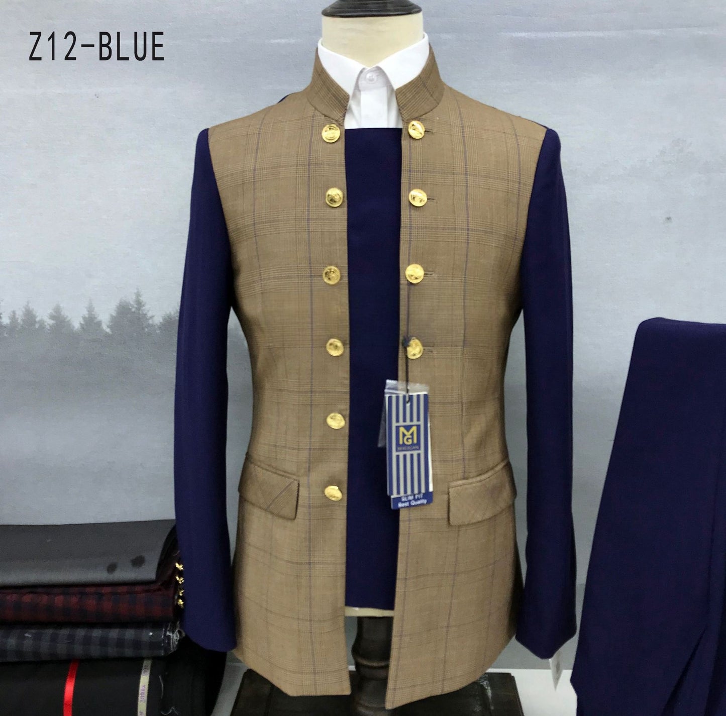 Men's Double Row Gold Buckle Full Suit Casual Groomsmen Banquet Suit