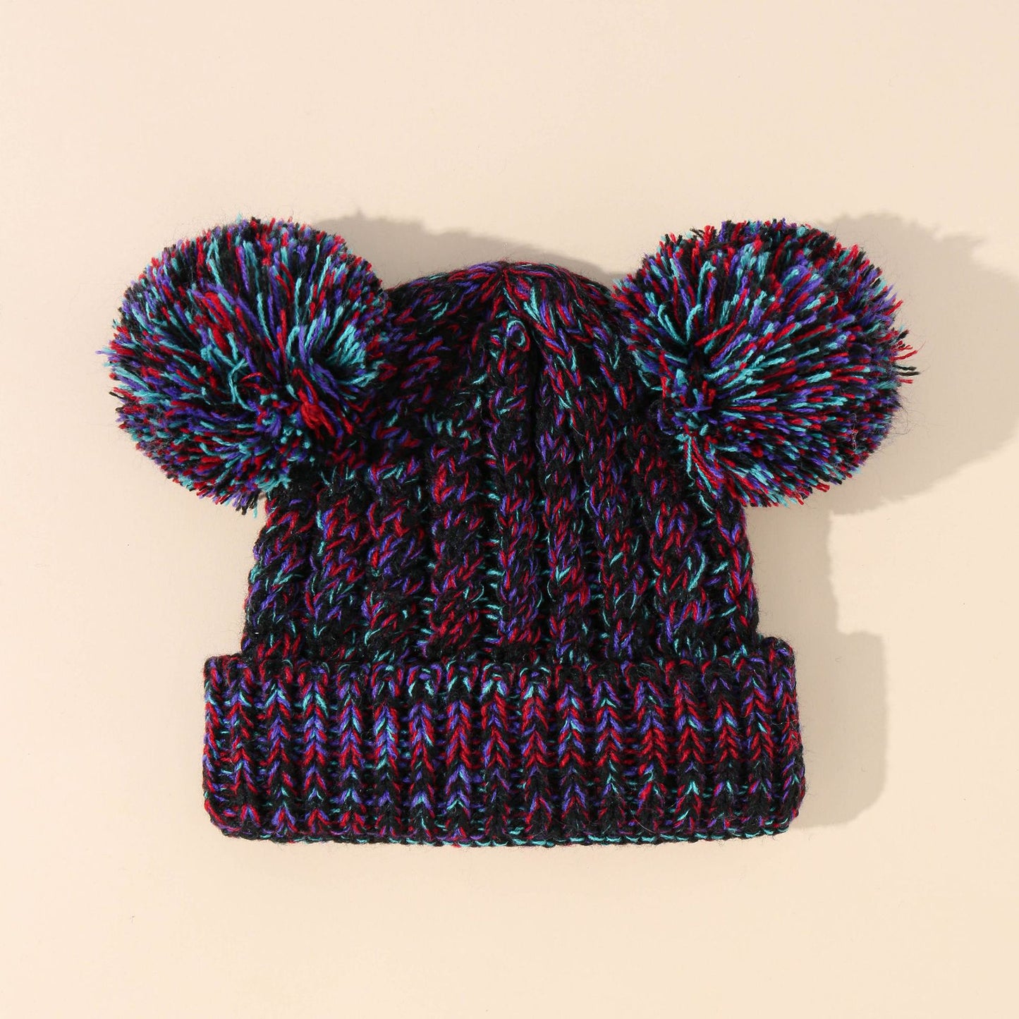 New Double Ball Children's Knitted Pullover Warm Wool Hat