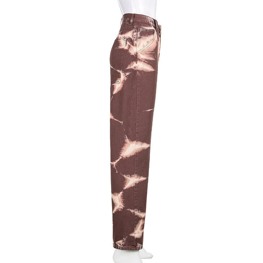 Fashion Damer Tie Dye Jeans Med Lige Ben
