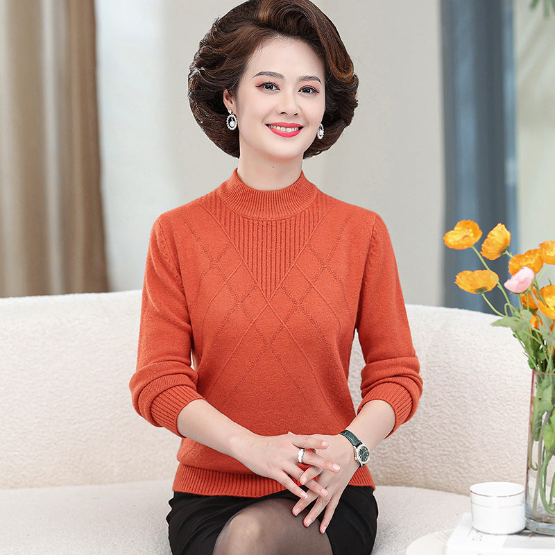 Mock Neck Sweater Mom's Fashionable Pullover Bottoming Shirt
