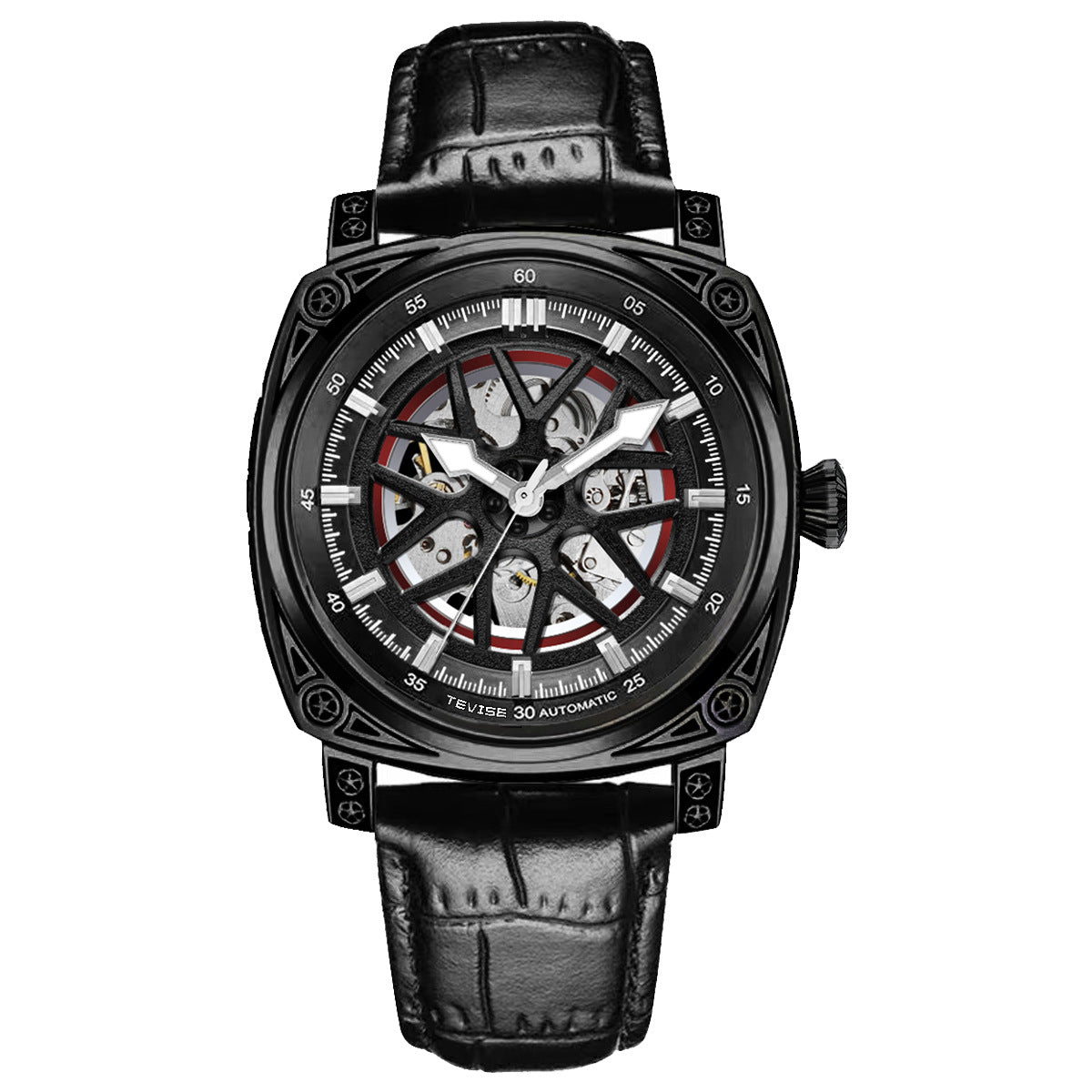 Stainless Steel Automatic Mechanical Men's Leather Belt Watch