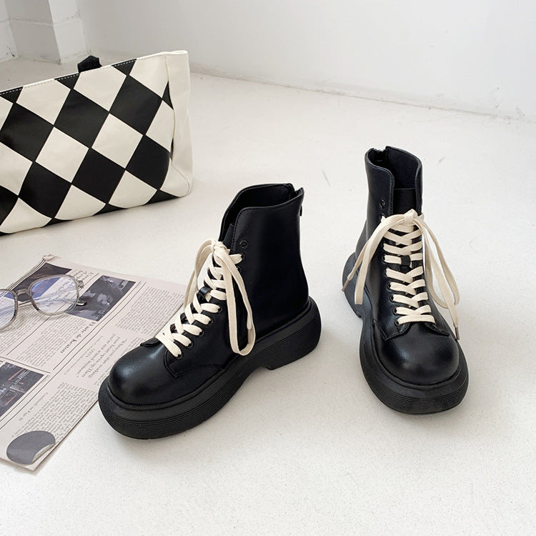 Simple Thick-soled Short Tube Lace-up Women's Boots