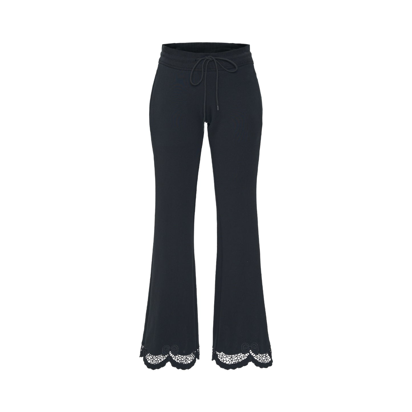 Black Trousers Lace Drawstring Women's High Waist