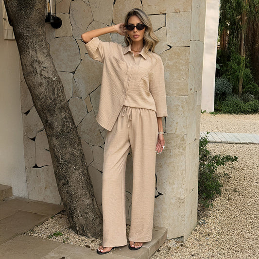 Womens Casual Elegant Loose-fitting Long-sleeve Set