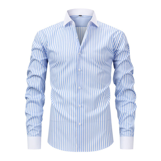 Mens Windsor-collar Long-sleeve Stretch Wrinkle-resistant Easy-care Shirt