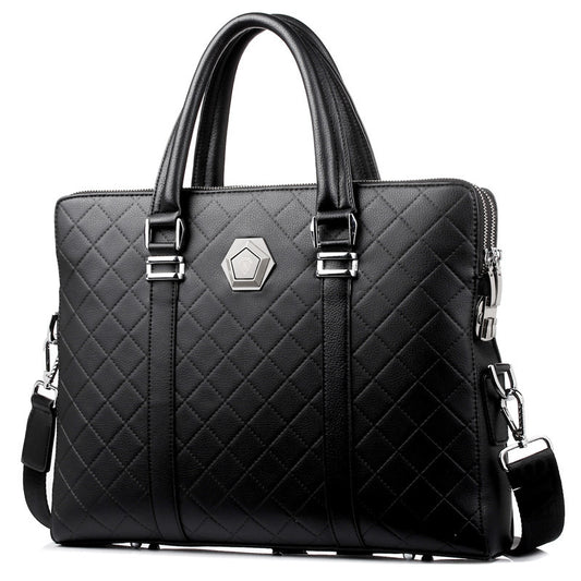 Men's Fashion Casual Wear Cowhide Leather Rhombus Zipper Bag