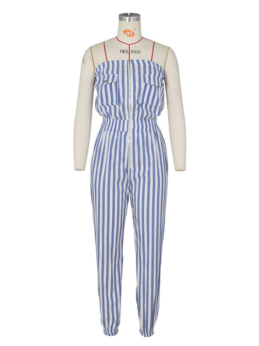 Fashion Ladies Striped Tube Top Jumpsuit
