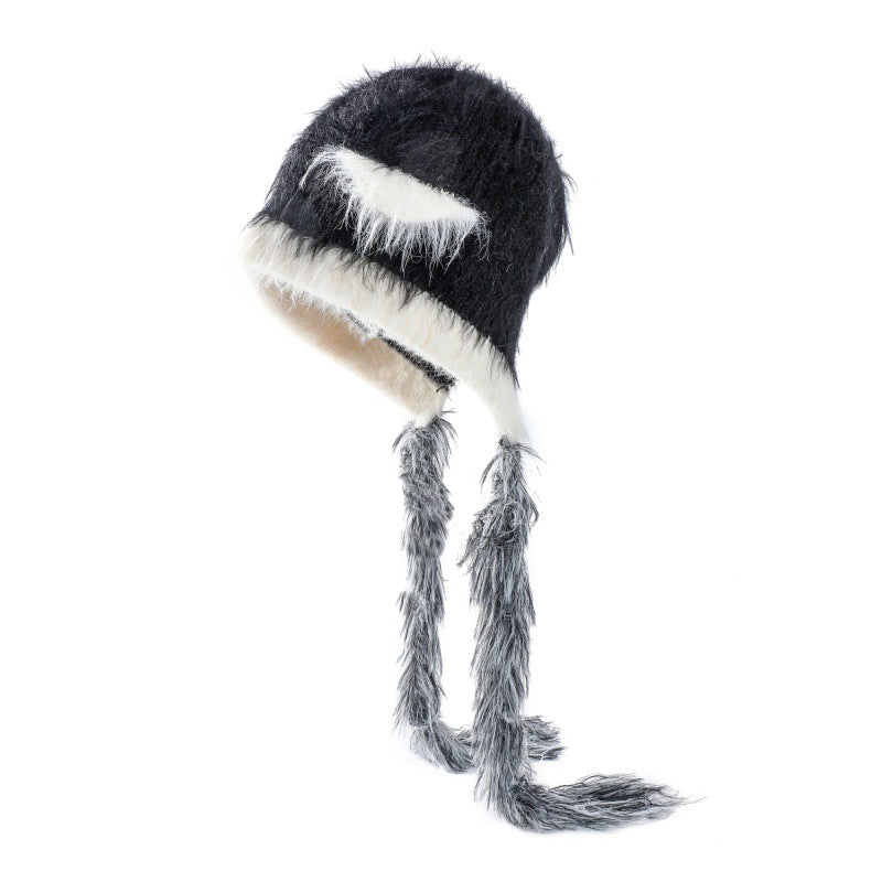 Cat Ears Mink Wool Ear Protection Color Matching Woven Hat Knitted Hat