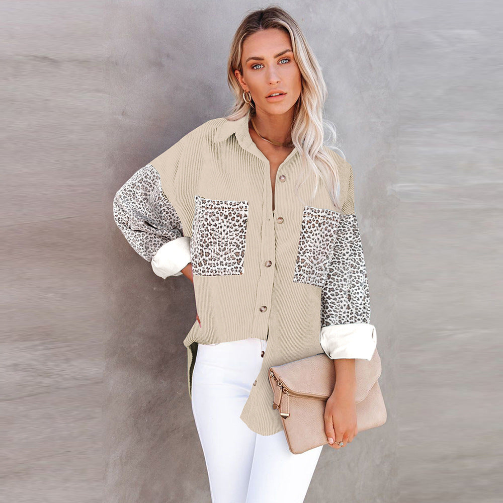 Leopard Print Women's Shirt Lapel Pit Strip Casual Jacket