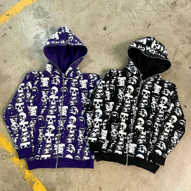 Street Hoodie Skull Printed Zipper