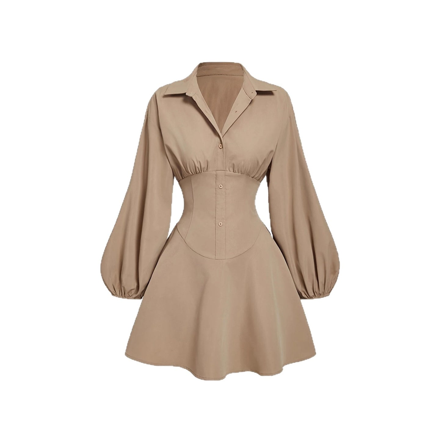Sexy Lapel Blouse And A Fitted Bubble-sleeved Dress