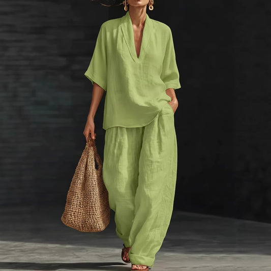Women's Casual Simple Linen Two-Piece Set