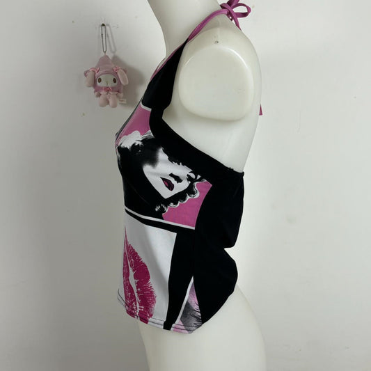 European And American-style Bold Color-block Sexy Backless Slim-fit Tank Top For Sassy Girls