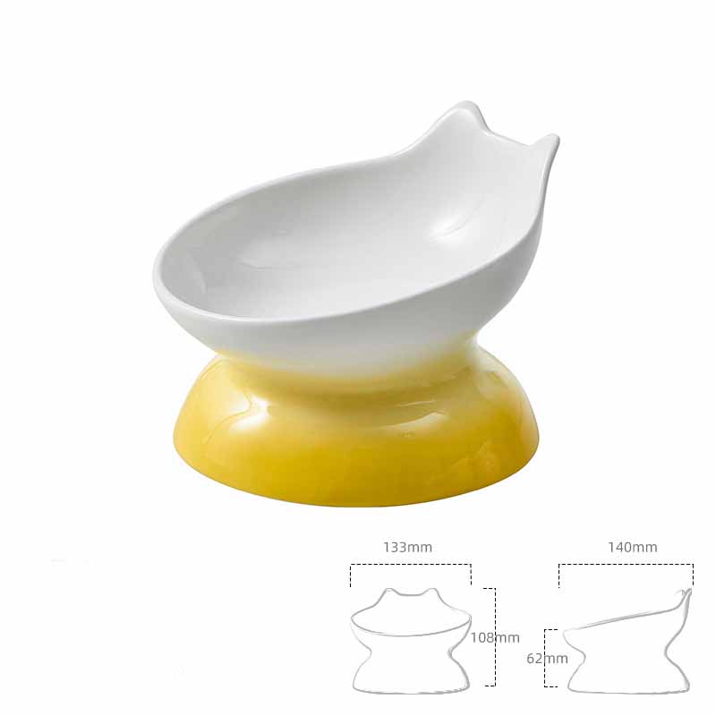 Ceramic Oblique Mouth High-foot Cat Pet Bowl